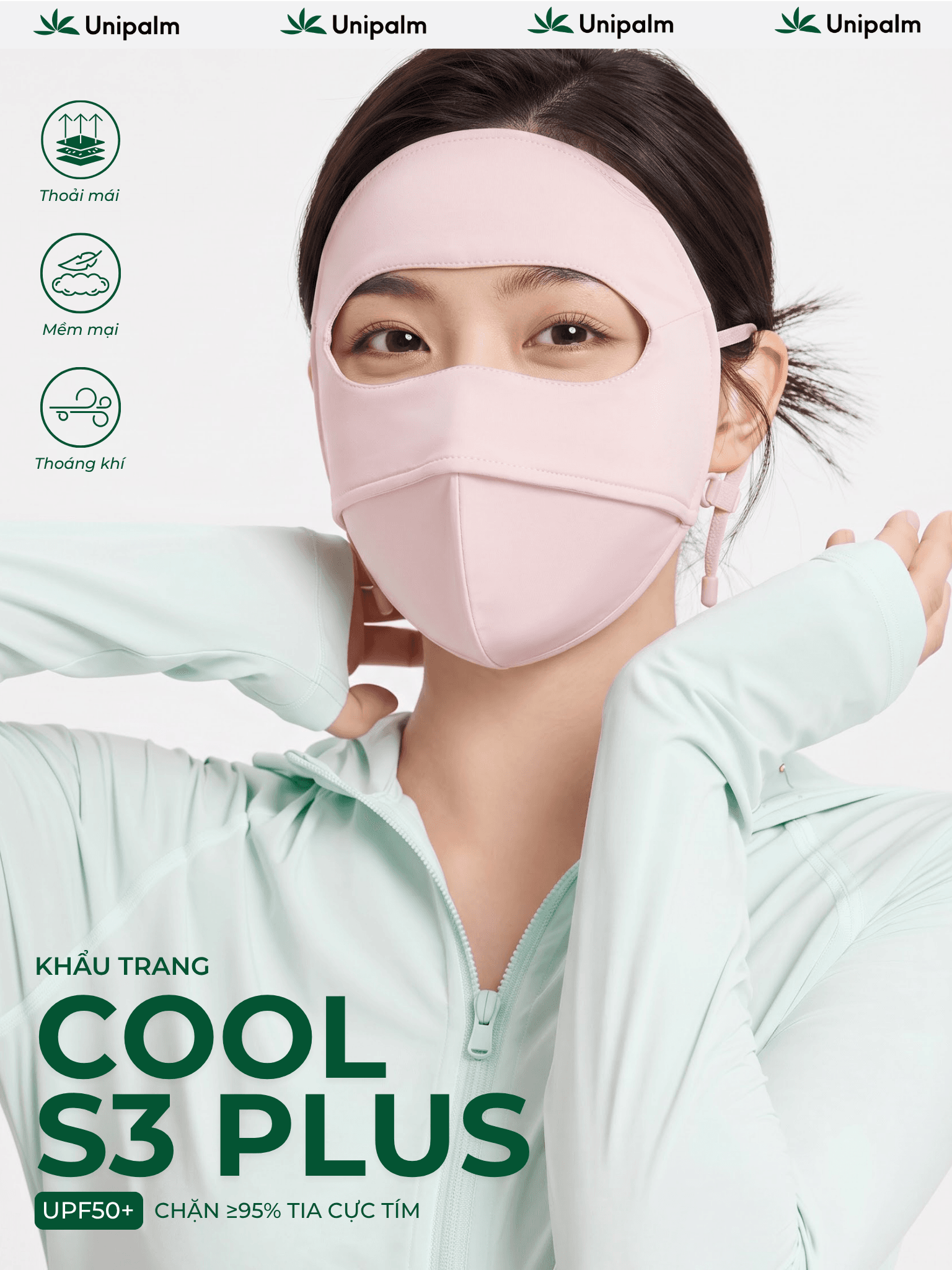 Khẩu trang che kín mặt chống nắng chống tia UV Unipalm Cool S3 Plus Vải lụa băng thoáng khí